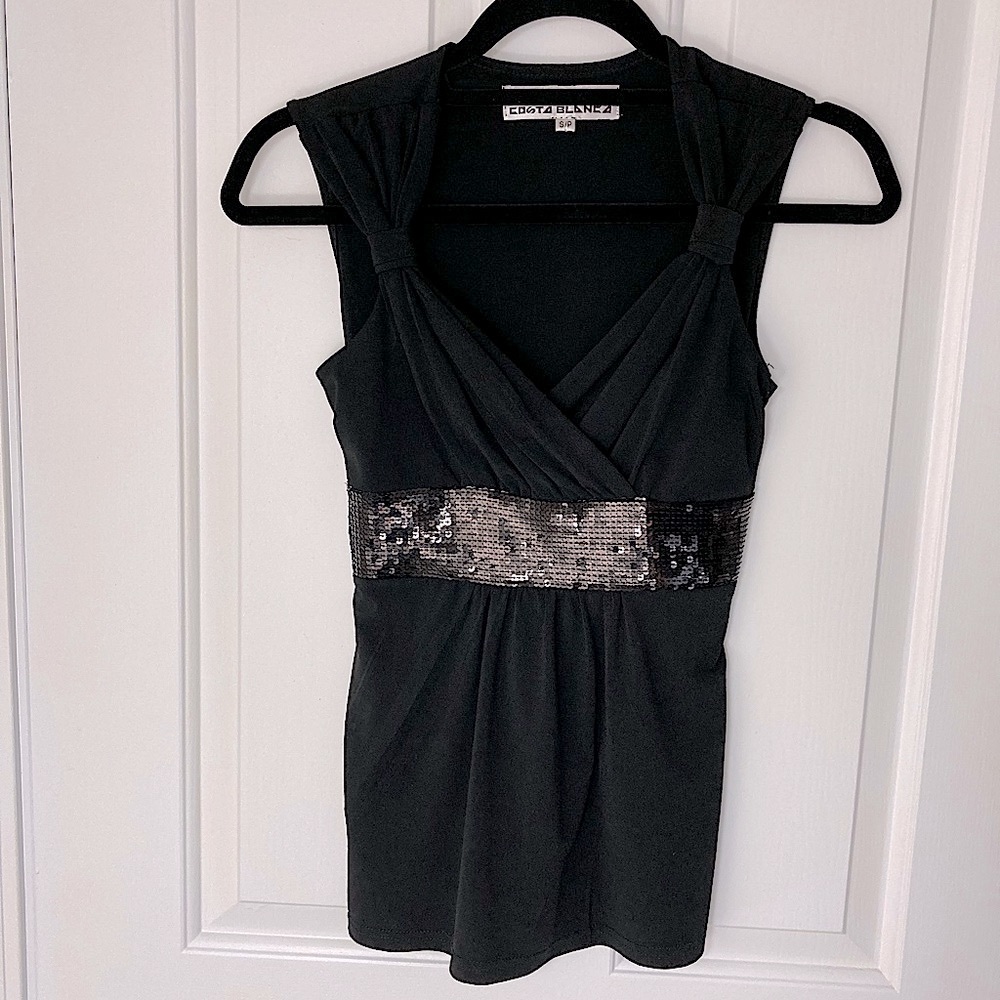 Costa Blanca Sleeveless Black Blouse with Sequin Band
